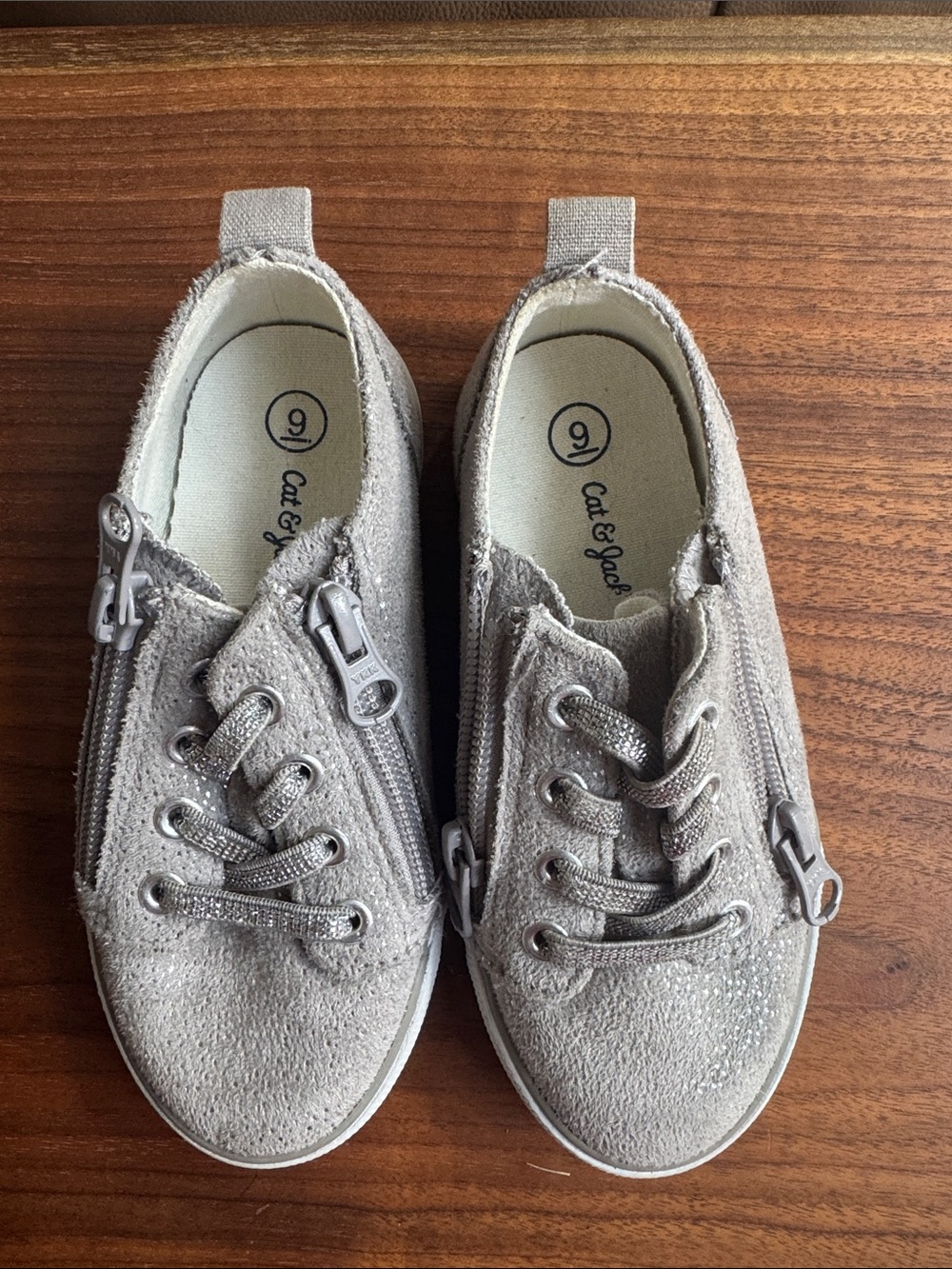 Cat & Jack Silver Glitter Zip-Front Kids Sneakers
